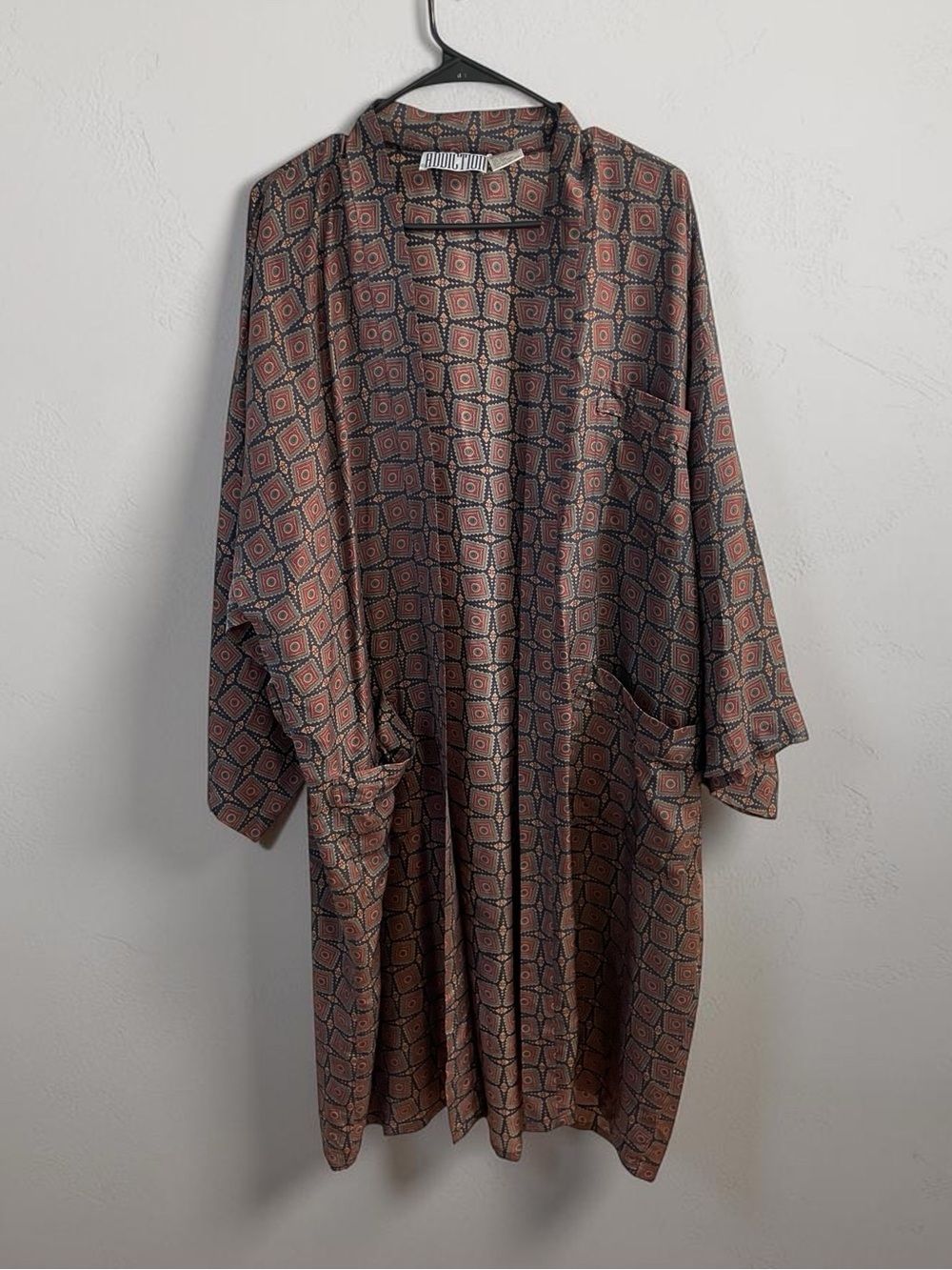 Vintage 100% Silk Men’s Smoking Lounge Robe Geometric Print One Size